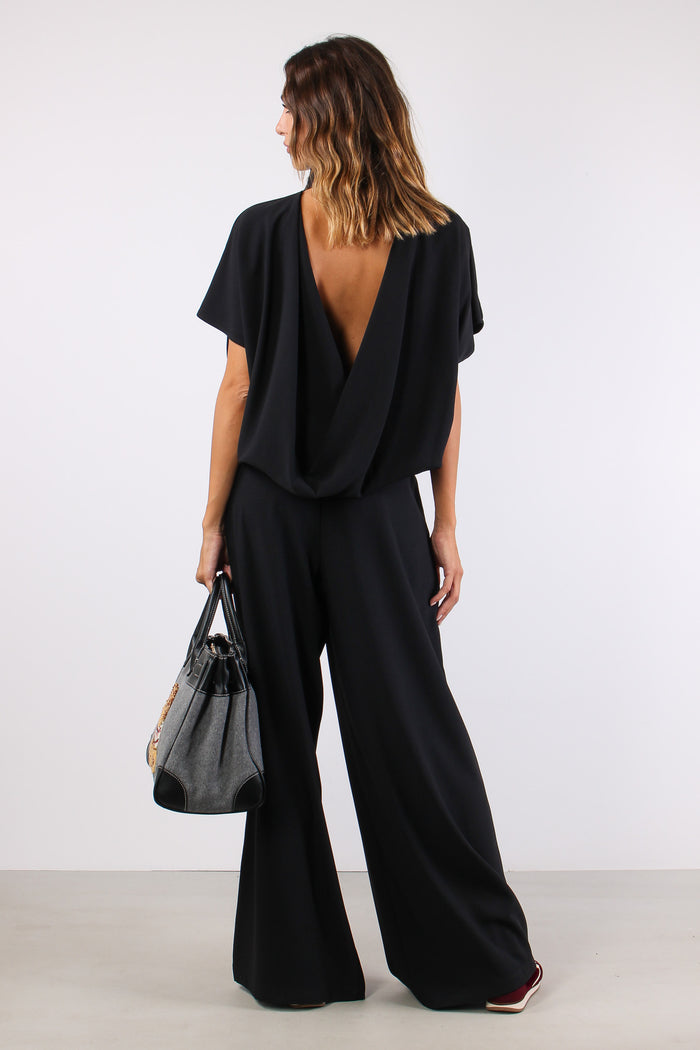Maglia Crepe Apertura Schiena Nero-5
