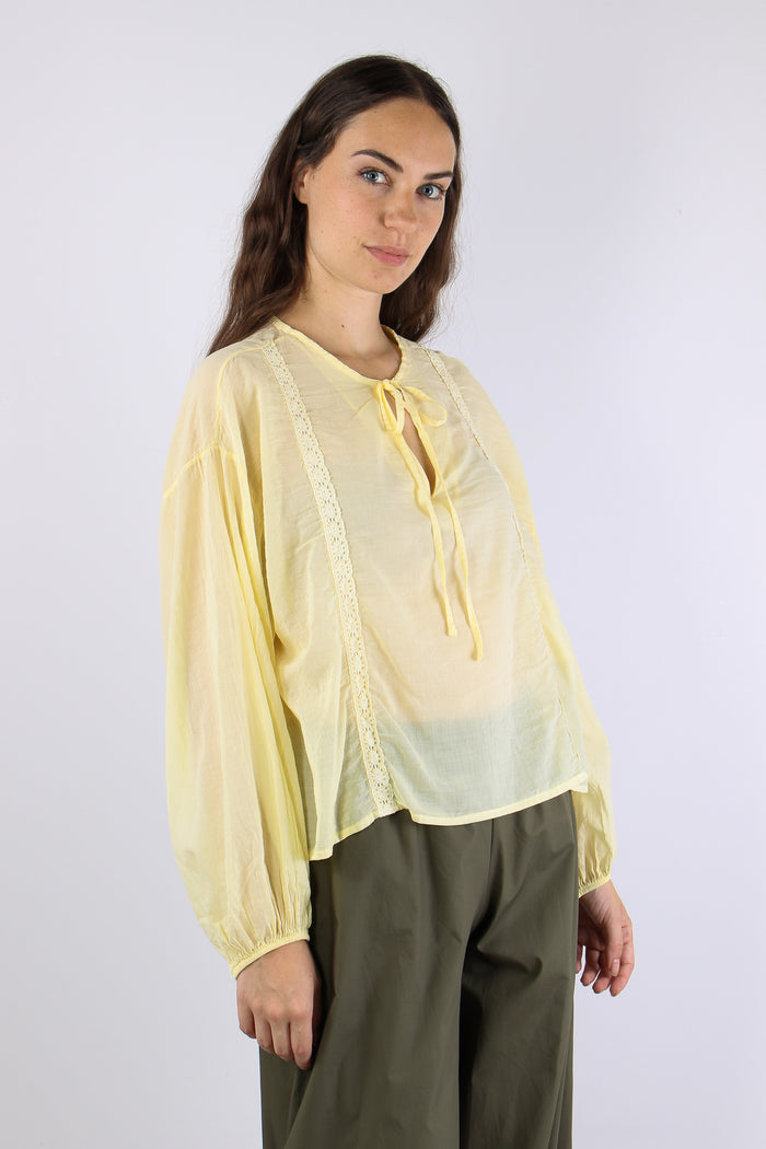 Blusa Mussola Inserto Macrame Giallo-7