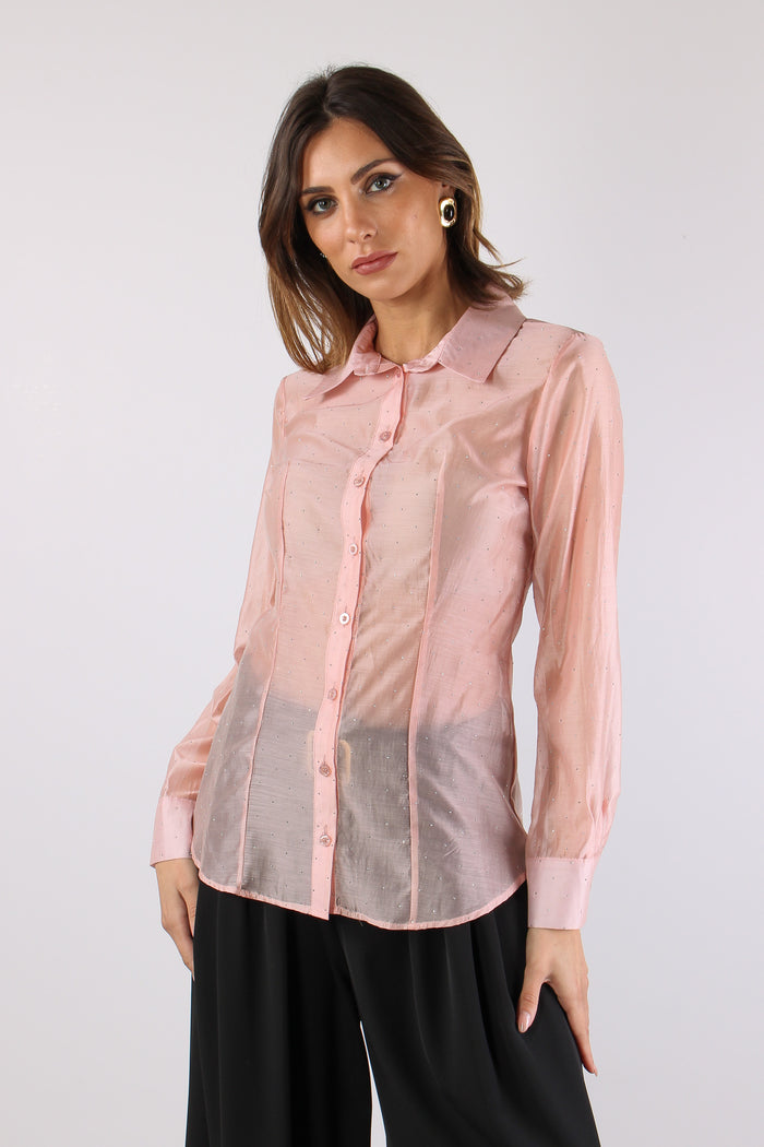 Camicia Slim Mussola Strass Rosa-7