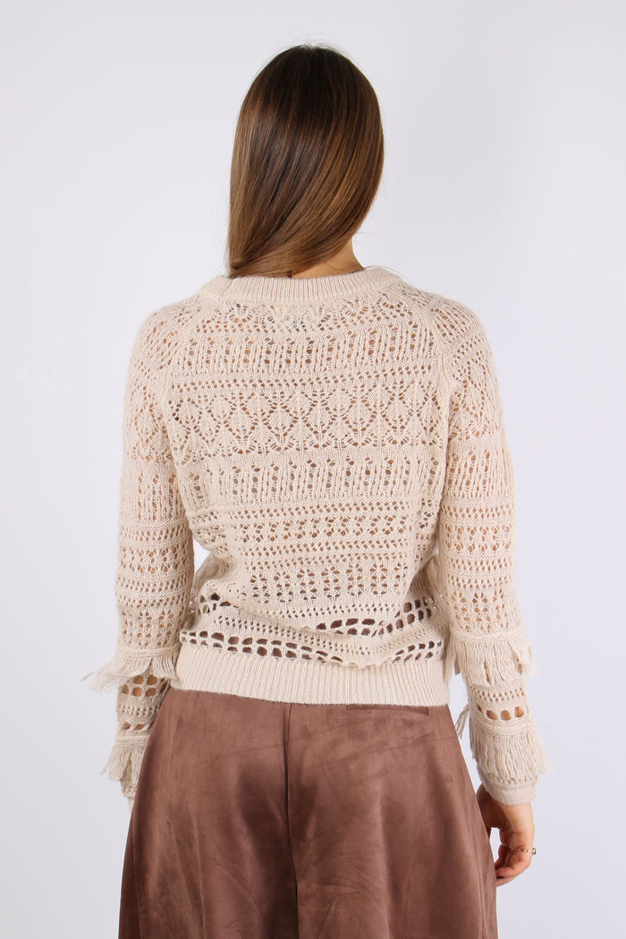 Maglia Frange Traforata Beige-6