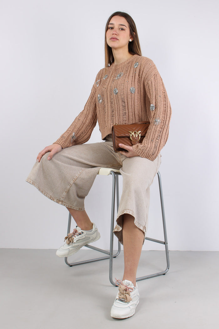 Pressione Maglia Traforata Strass Rosa Scirocco-3