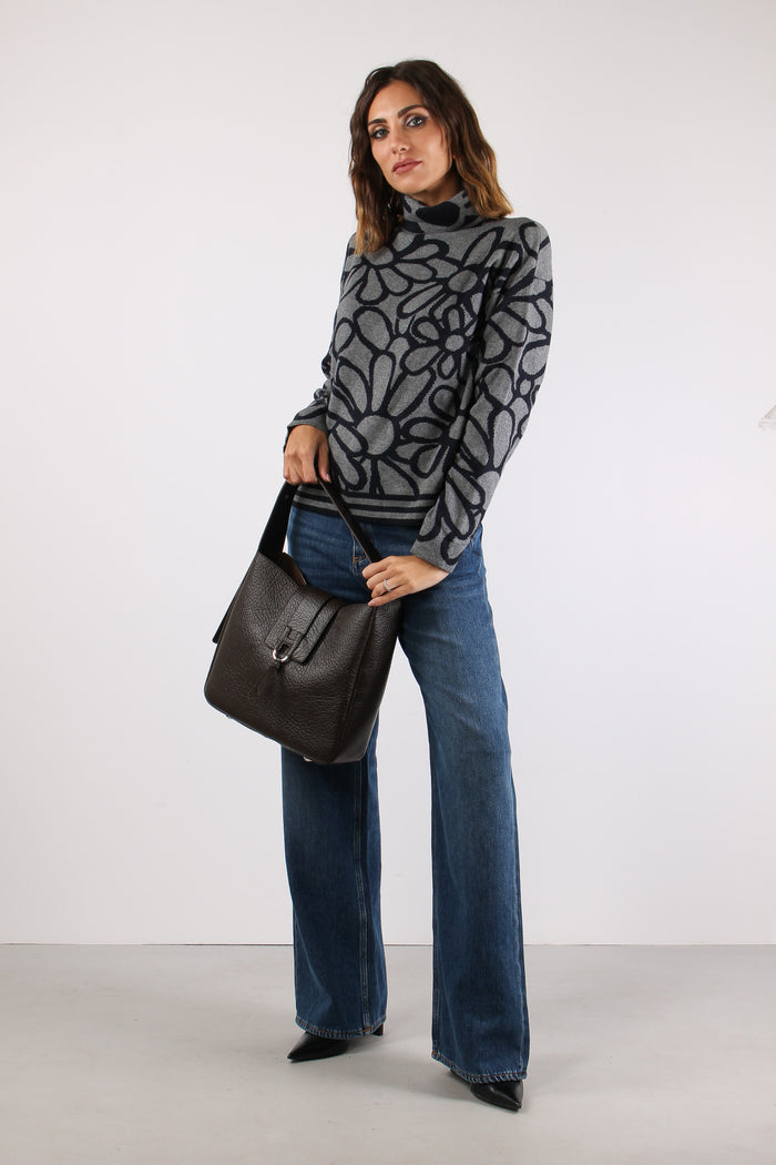 Maglia Collo Alto Fiori Blu/grigio-4