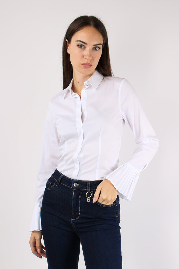 Camicia Slim Manica Plisse Bianco Ottico