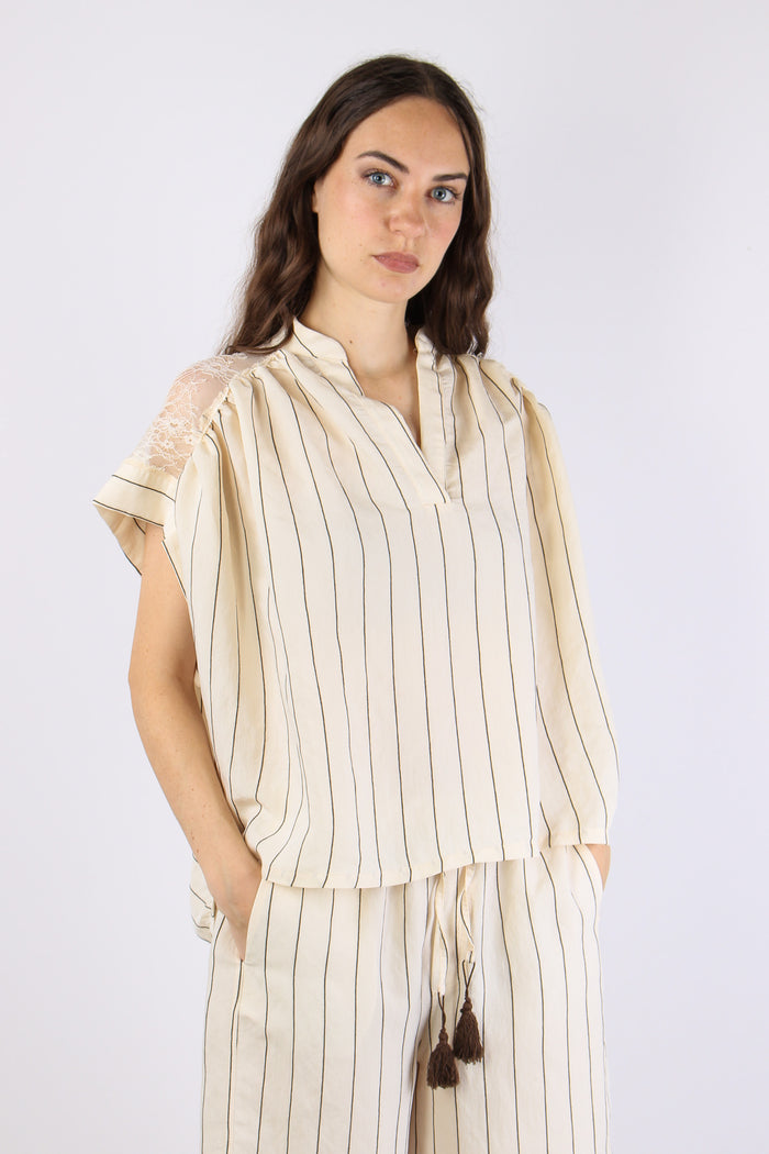 Camicia Gessata Inserto Pizzo Moro/panna-3