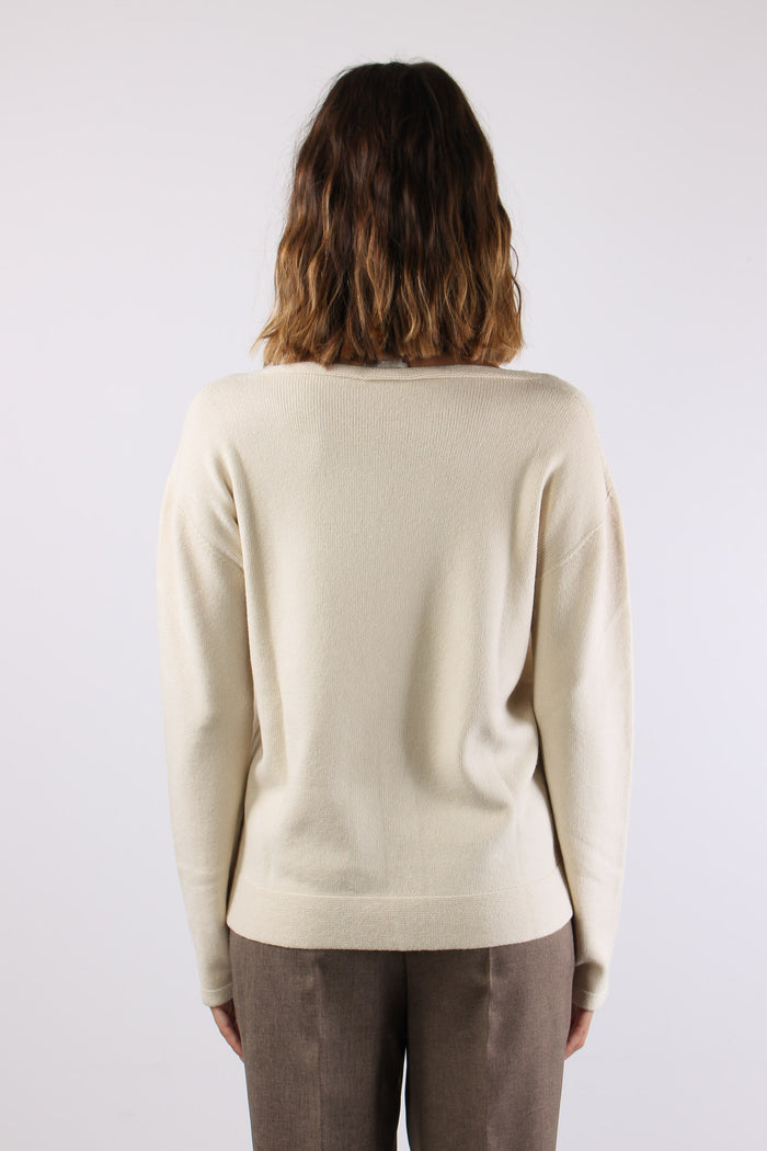 Maglia Girocollo Frangetta Dav Panna-5