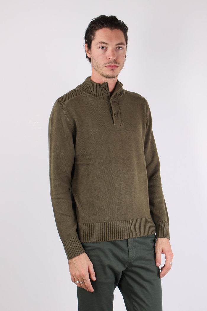 Collo Alto 3 Bottoni Cotone Sherwood Green-5