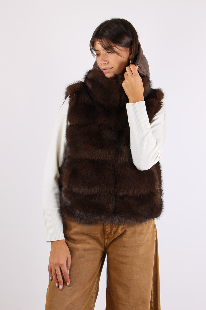 Gile Pelliccia Cappuccio Dark Brown-2