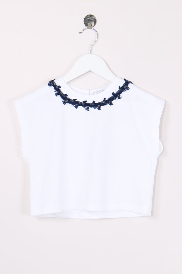 T-shirt Collo Applicazioni Bianco