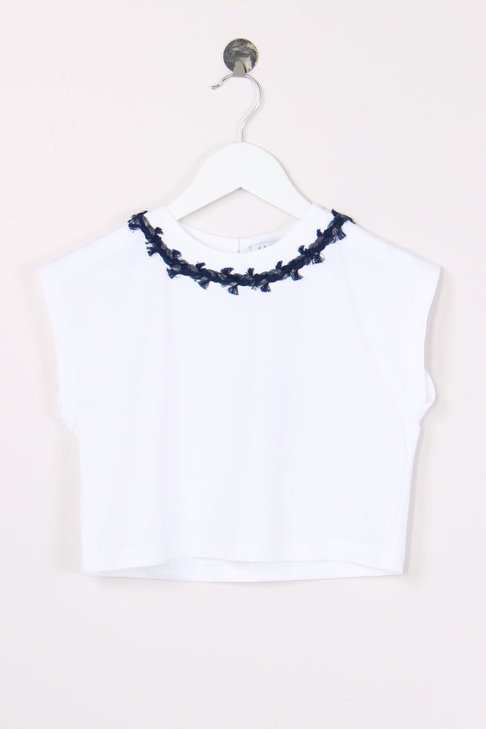 T-shirt Collo Applicazioni Bianco