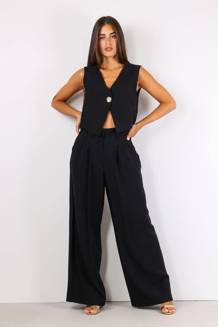 Gilet Corto Bottone Gioiello Nero