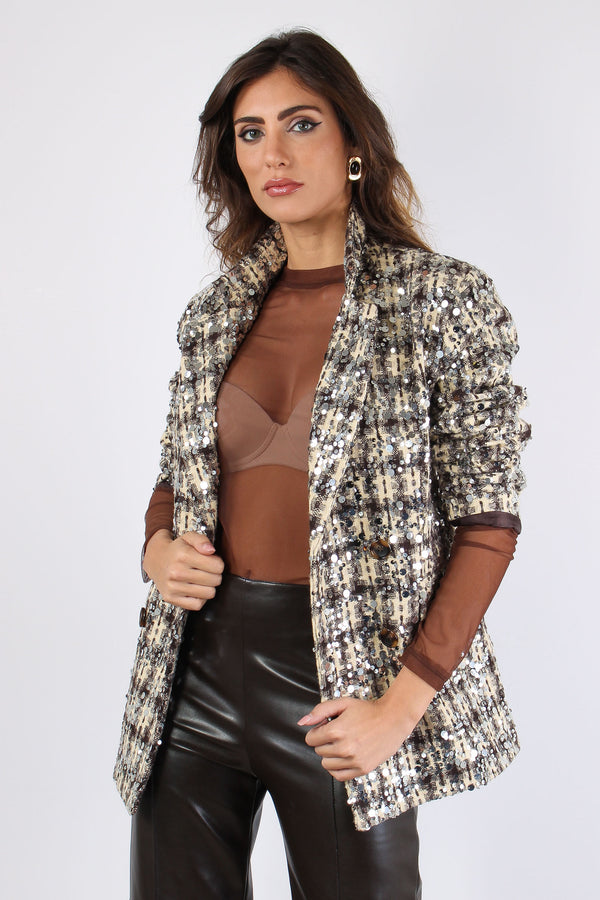 Giacca Doppiopetto Macro Paill Moro/panna-2