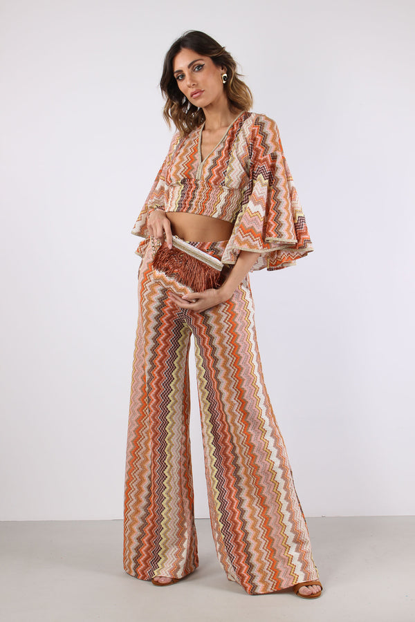 Pantalone Palazzo Jacquard Terra