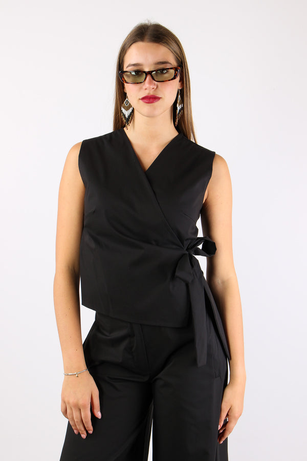 Gilet Cotone Fiocco Laterale Nero-2