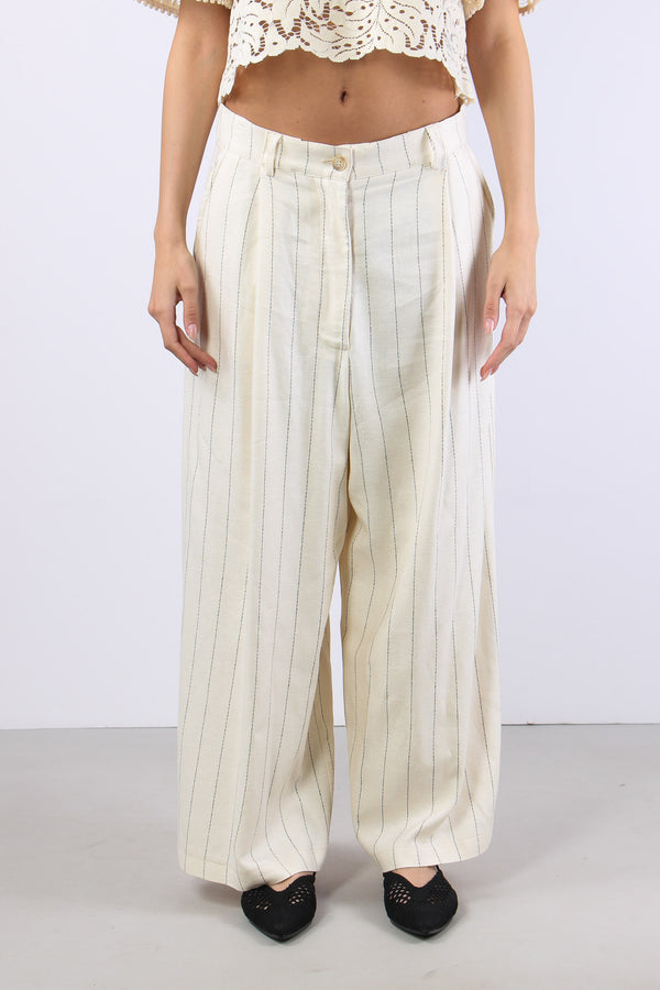 Pantalone Cropped Gessato Burro-2
