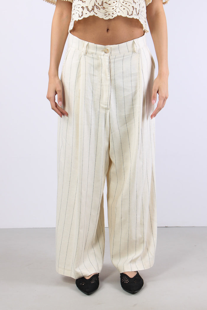 Pantalone Cropped Gessato Burro-2