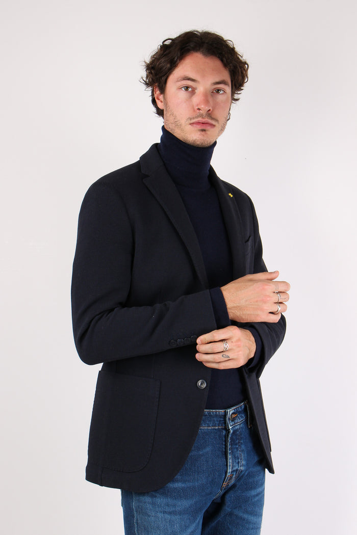 Giacca Tessuto Goffrato Blu-6