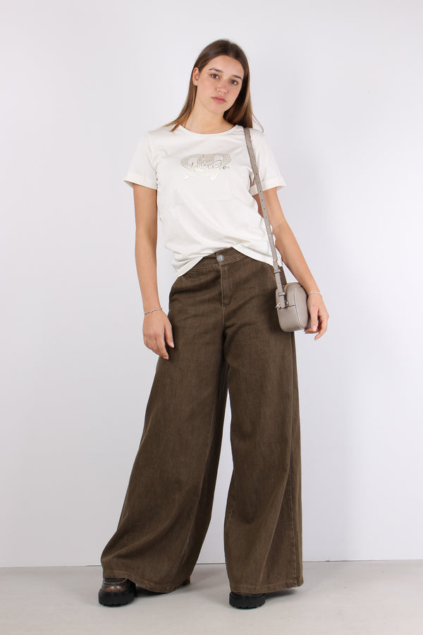 T-shirt Basica Logo Monogram Bianco Latte