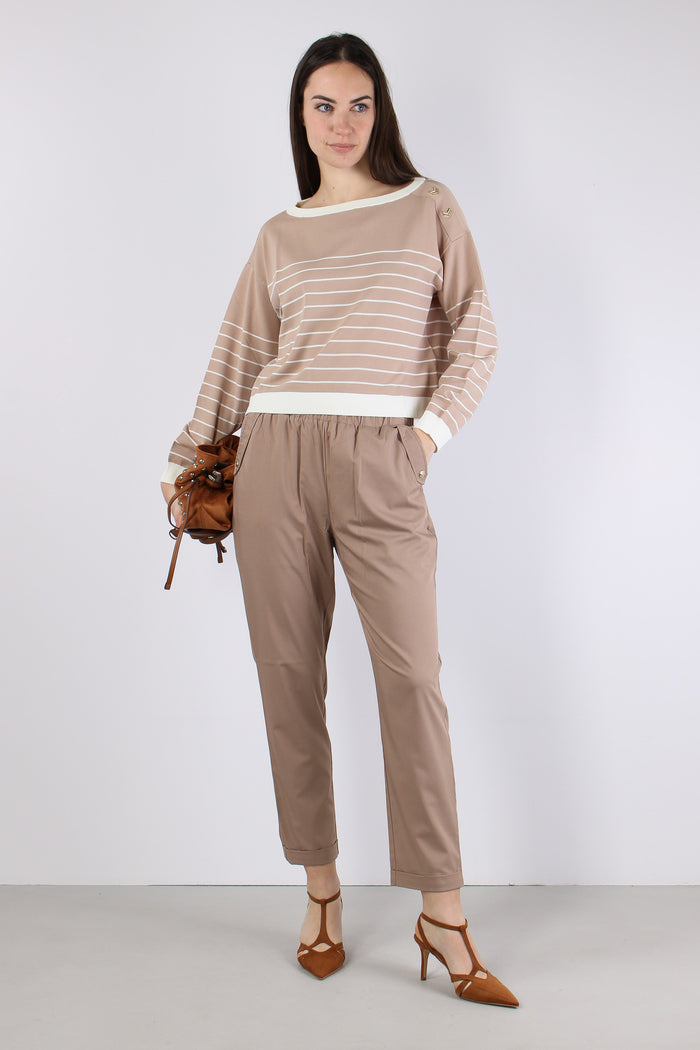 Maglia Riga Scollo Barca Almond/white