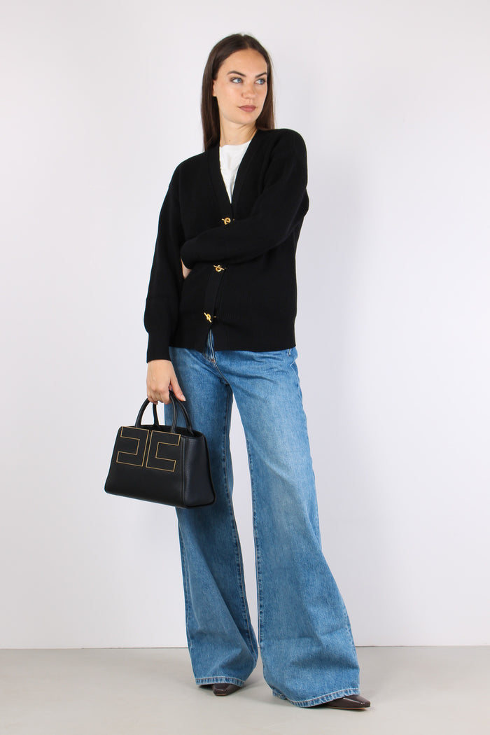 Cardigan Bottoni Gioiello Nero
