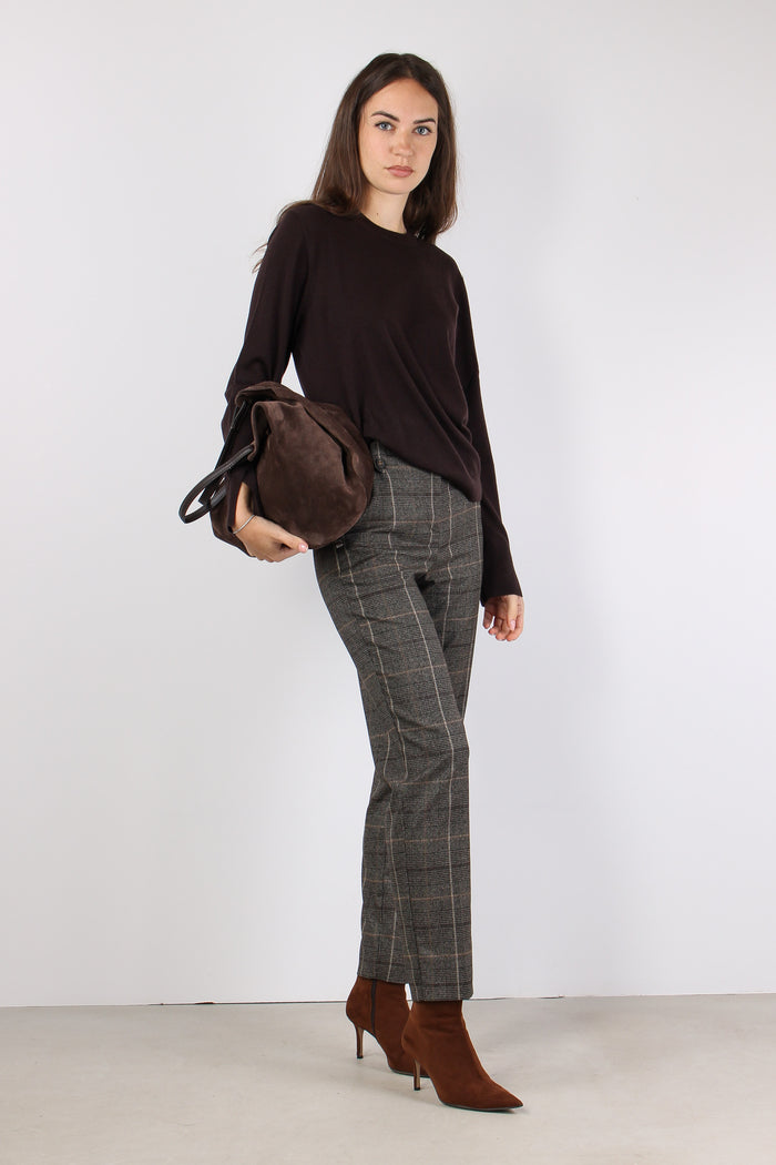 Pantalone Dritto Quadri Caffe-6