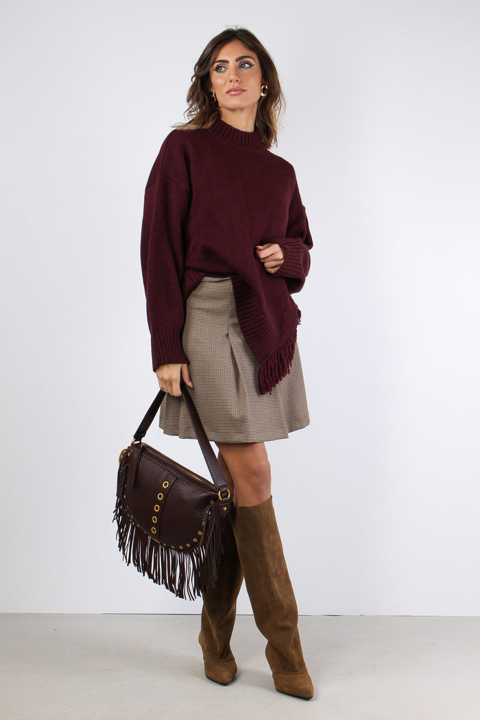 Maglia Girocollo Lato Frange Bordeaux-5