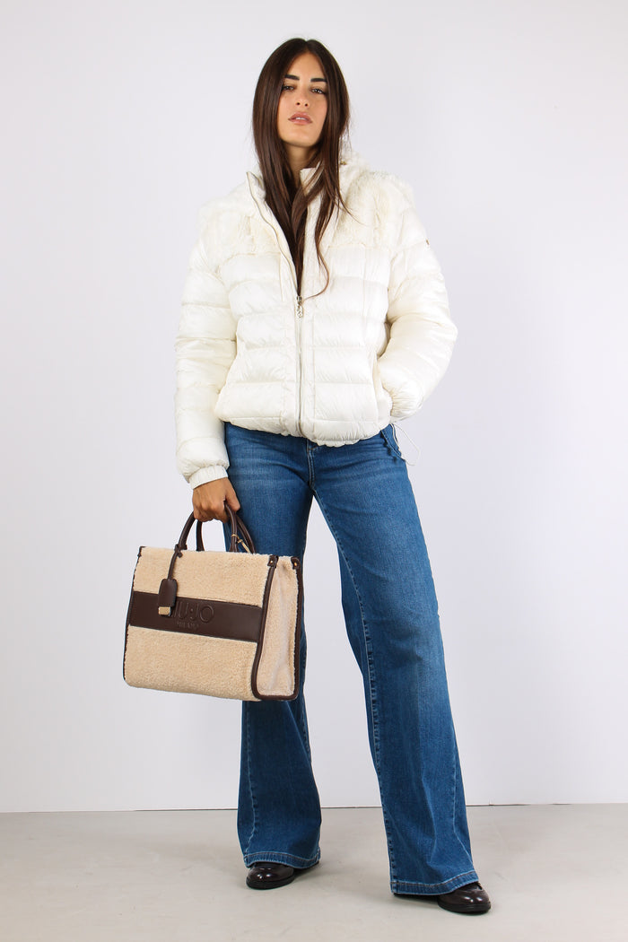 Giubbotto Bimateriale Inserto Bianco Latte-7