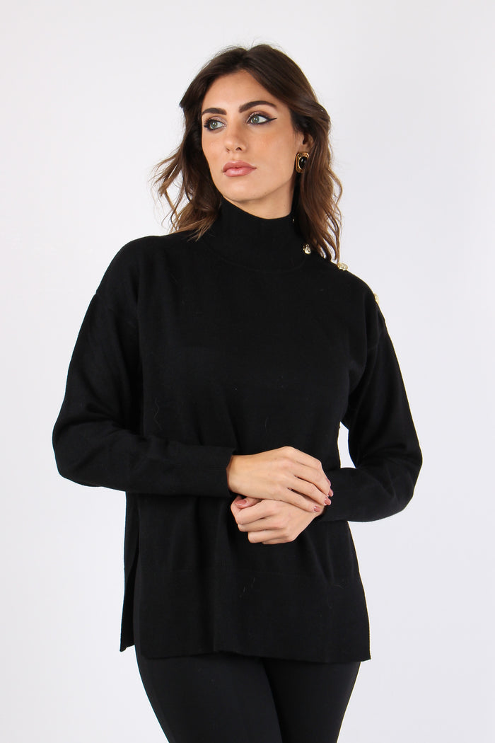 Collo Alto Viscosa Bottoni Oro Nero-3