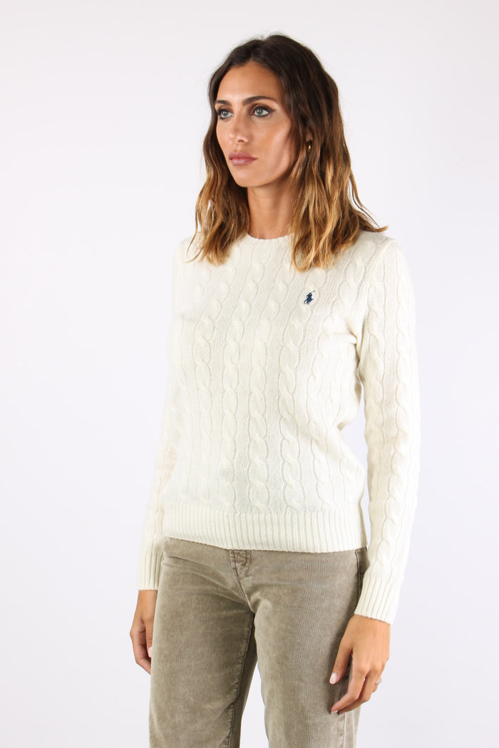 Maglia Girocollo Trecce Misto Lana Authentic Cream-4