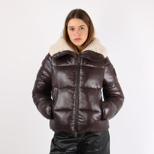 Moma Piumino Corto Lucido In Brown Black-2