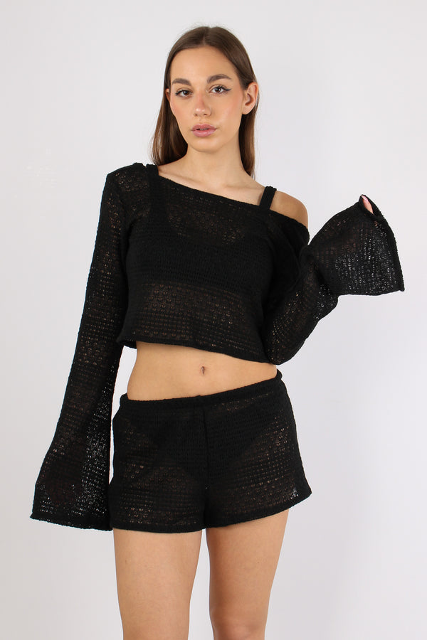 Top Macrame Scampanato Nero