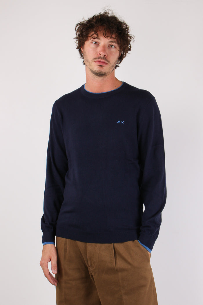 Maglia Girocollo Profilo Contrasto Navy Blue