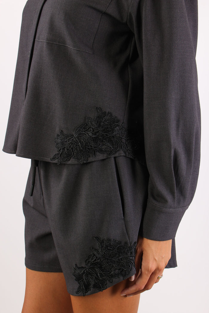 Camicia Crop  Inserto Macrame Antracite-7