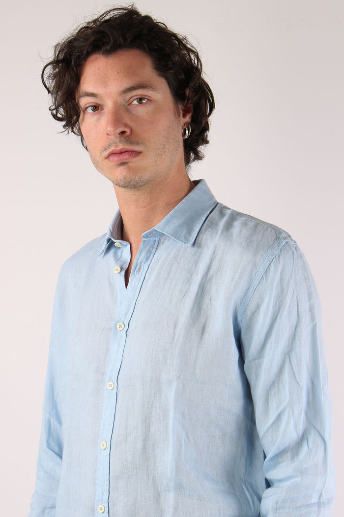 Camicia Lino Colletto Celeste-7