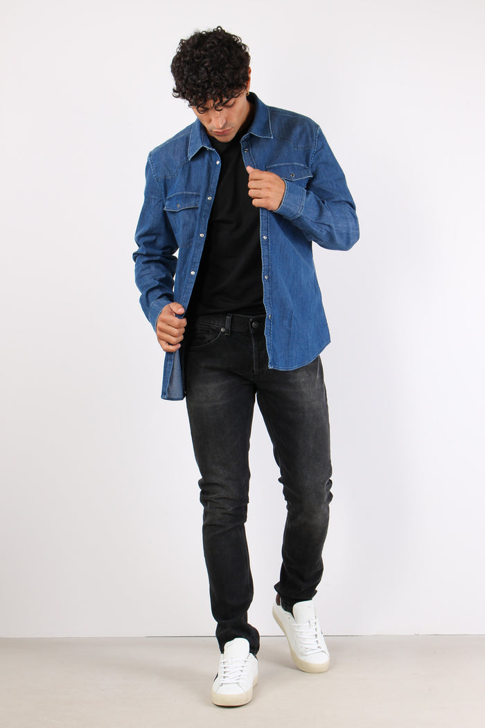 Camicia Denim Slim Denim Scuro-4