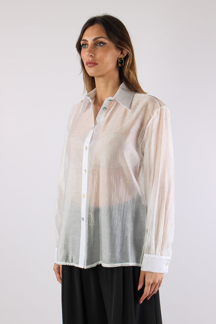 Camicia Over Mussola Strass Bianco-5