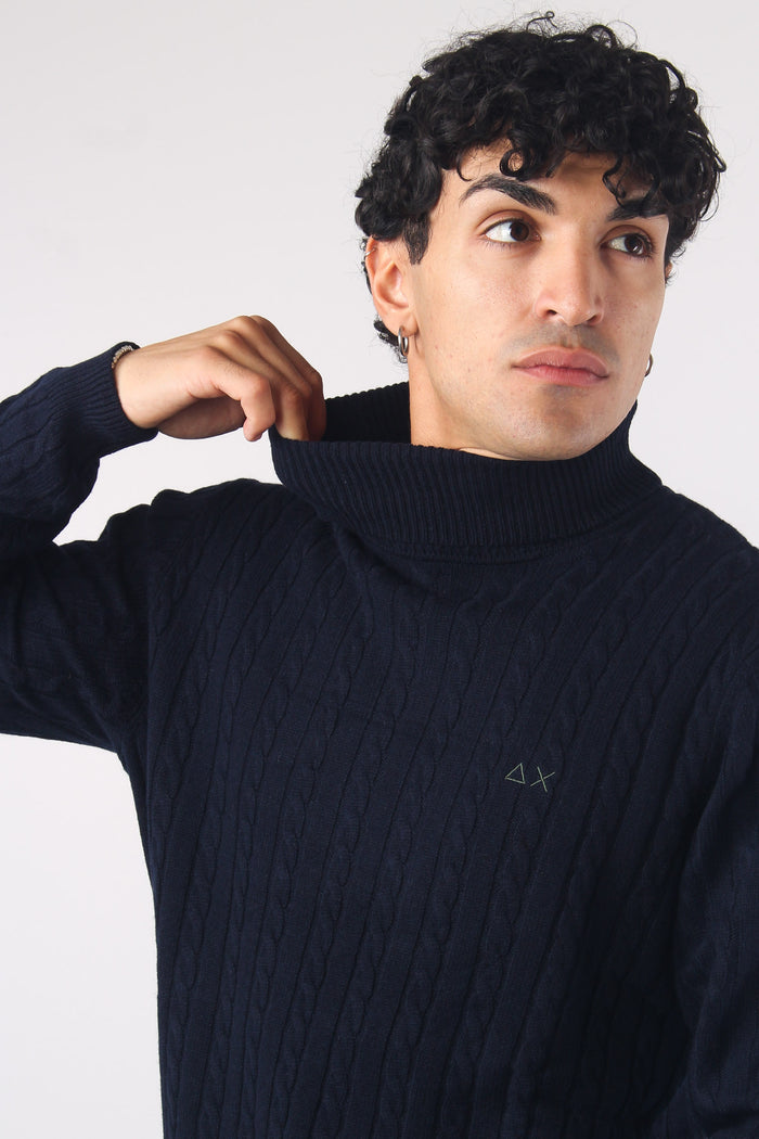 Maglia Treccia Collo Alto Navy Blue-5
