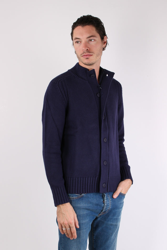Cardigan Bottoni Cotone Poseidon Blue-7