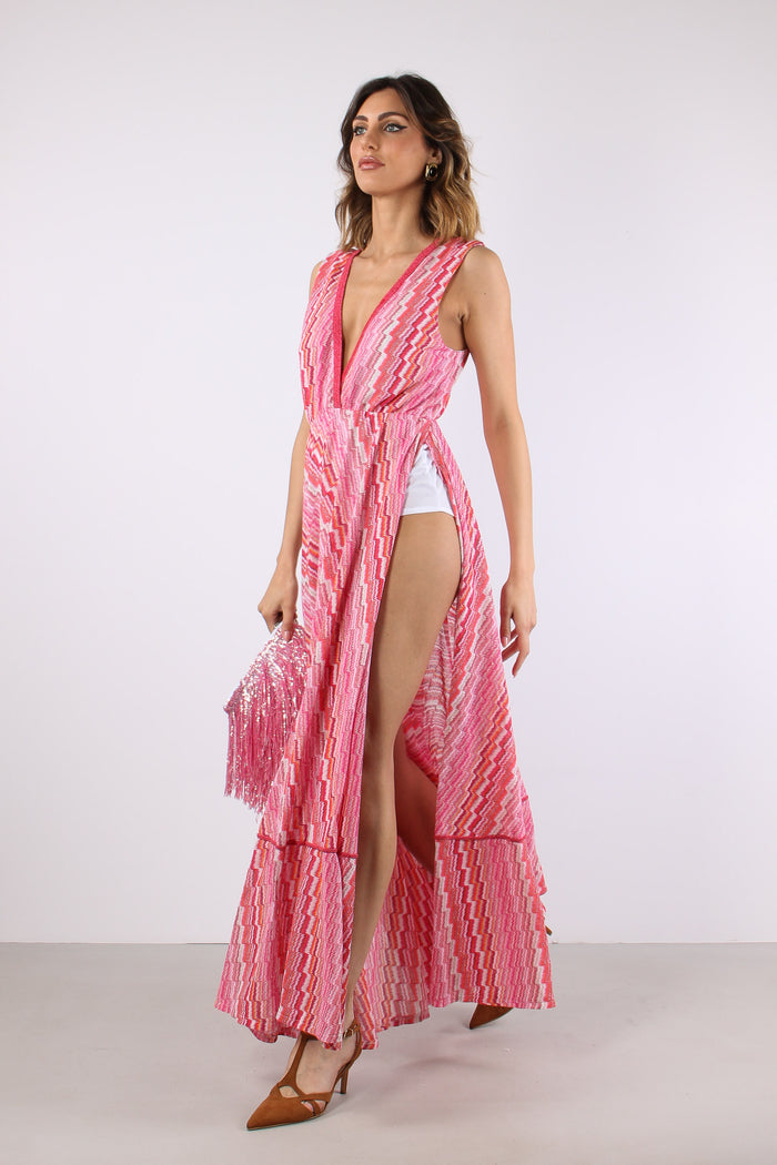 Abito Lungo Jacquard Electric Fuxia-6