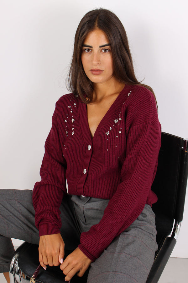 Balbina Cardigan Applicazione Bordeuax