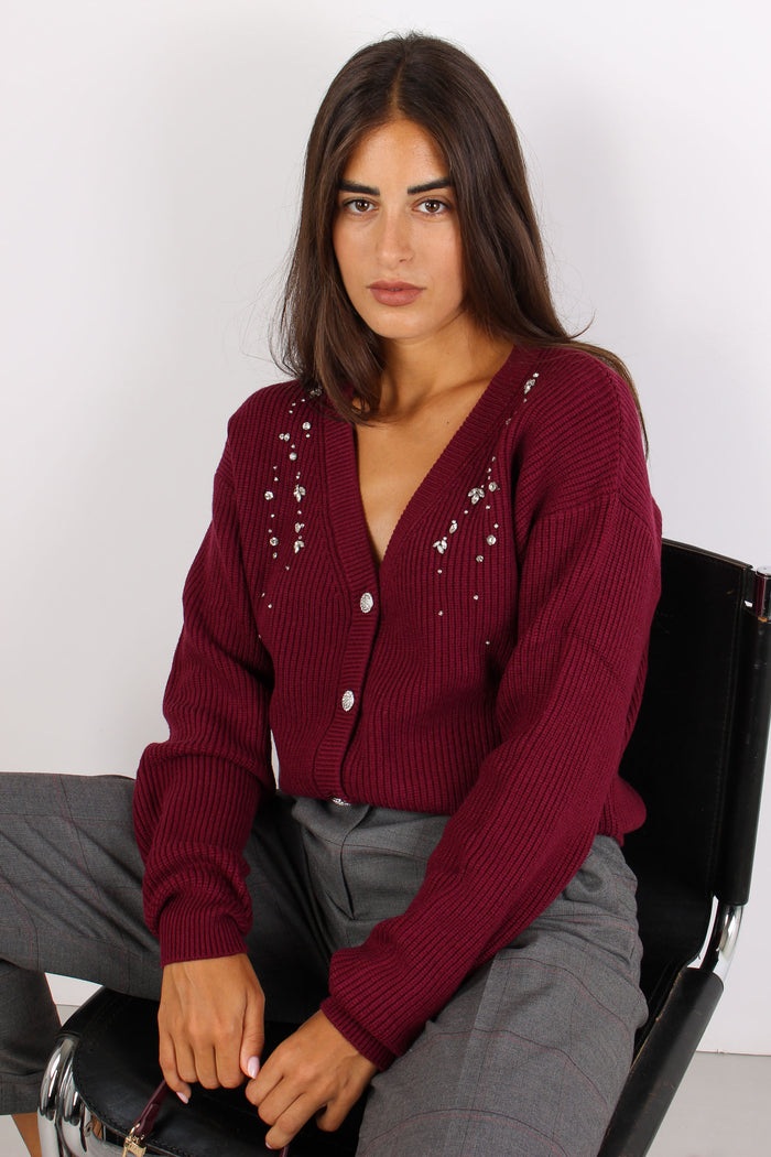 Balbina Cardigan Applicazione Bordeuax