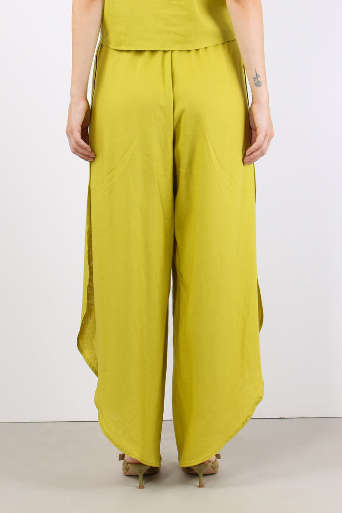 Pantalone Lino Spacco Laterale Lime-5