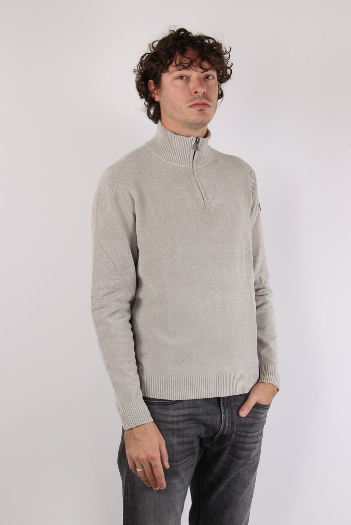Maglia Mezza Zip Velluto White Sand-6