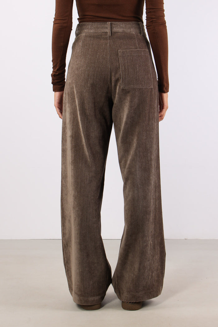 Pantalone Palazzo Velluto Liscio Fango-6