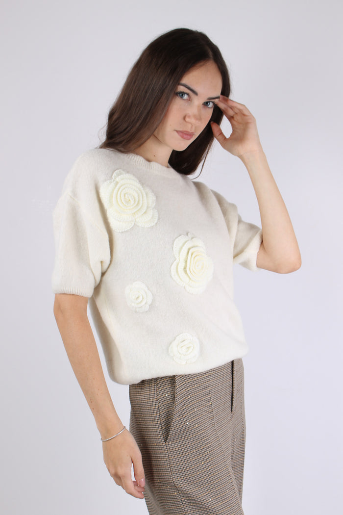 Maglia M/m Applicazione Rose Natural-8