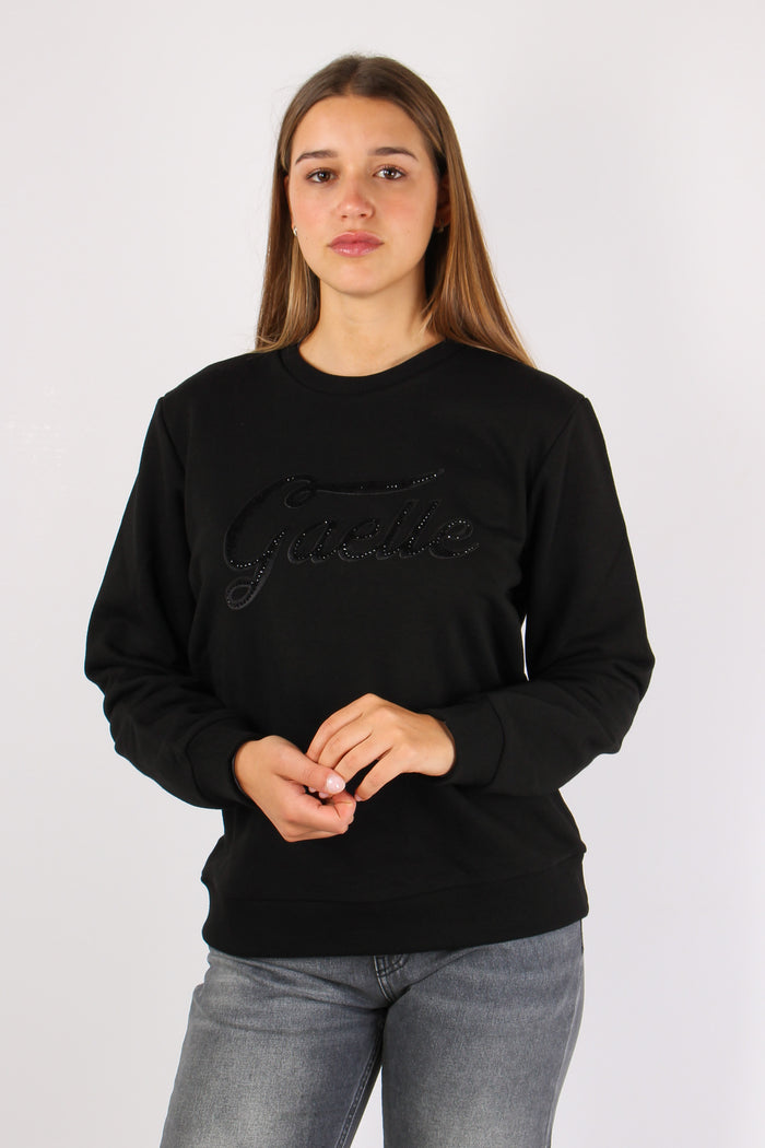 Felpa Cotone Logo Strass Nero-4