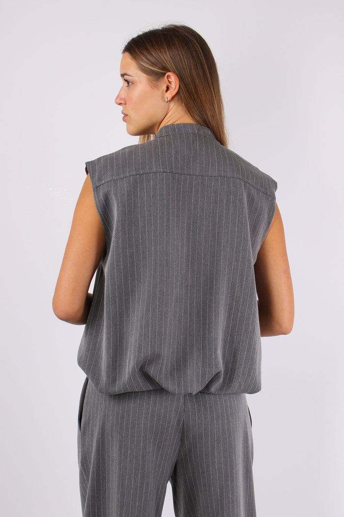Gilet Gessato Stondato Grigio-5