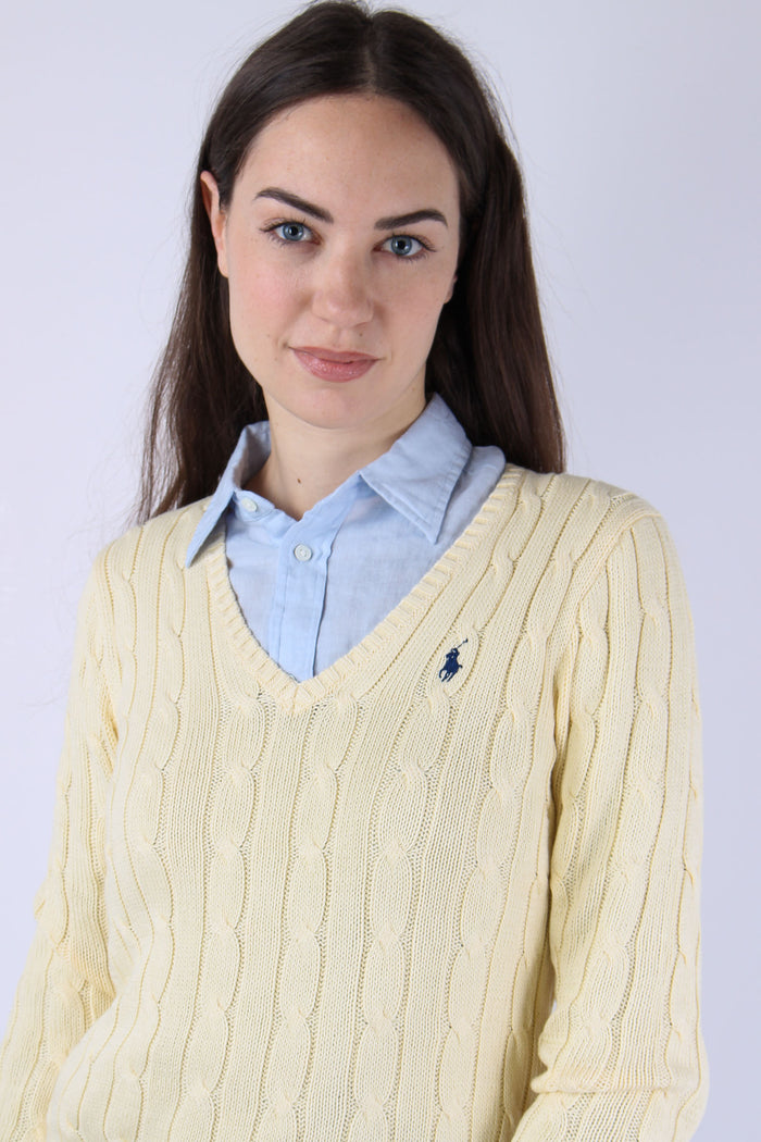 Pullover Trecce Scollo V Cream-7