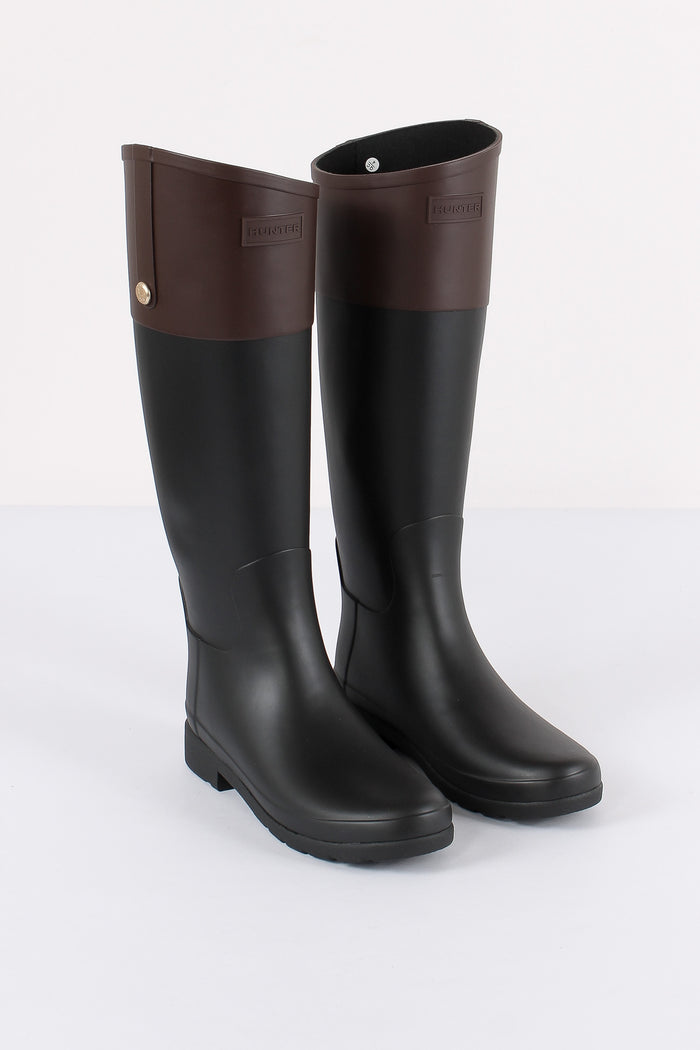 Refined Gold Trim Riding Boot Black/brown-2
