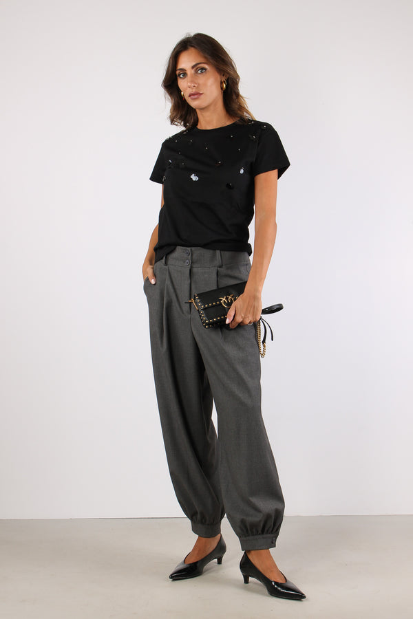 T-shirt Cotone Maxi Paillettes Nero-2