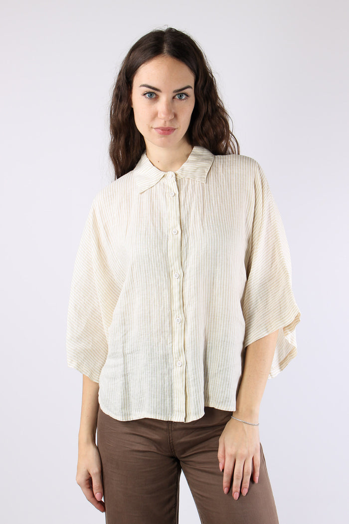 Camicia Over Lino Riga Meringa/beige-2